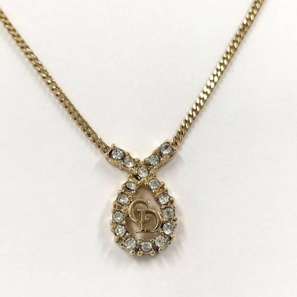 Christian Dior Necklace CD Logo Rhinestone Plated